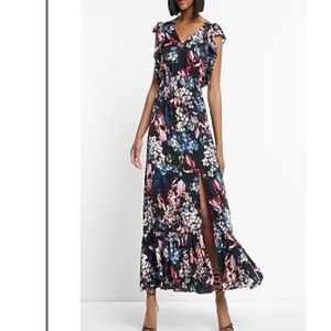 Express Satin Floral print ruffle sleeve maxi